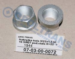 Гайка колеса m22x1,5 кл.10 sw27 крышка / корпус stała h=22